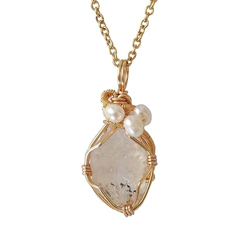 Miniatura 90 de Designs by Nature Gems Raw Citrine & Pearl Necklace, November Birthstone Jewelry, June Crystal, With 24 Inch Chain Gold Plated Chain, Genuine Raw