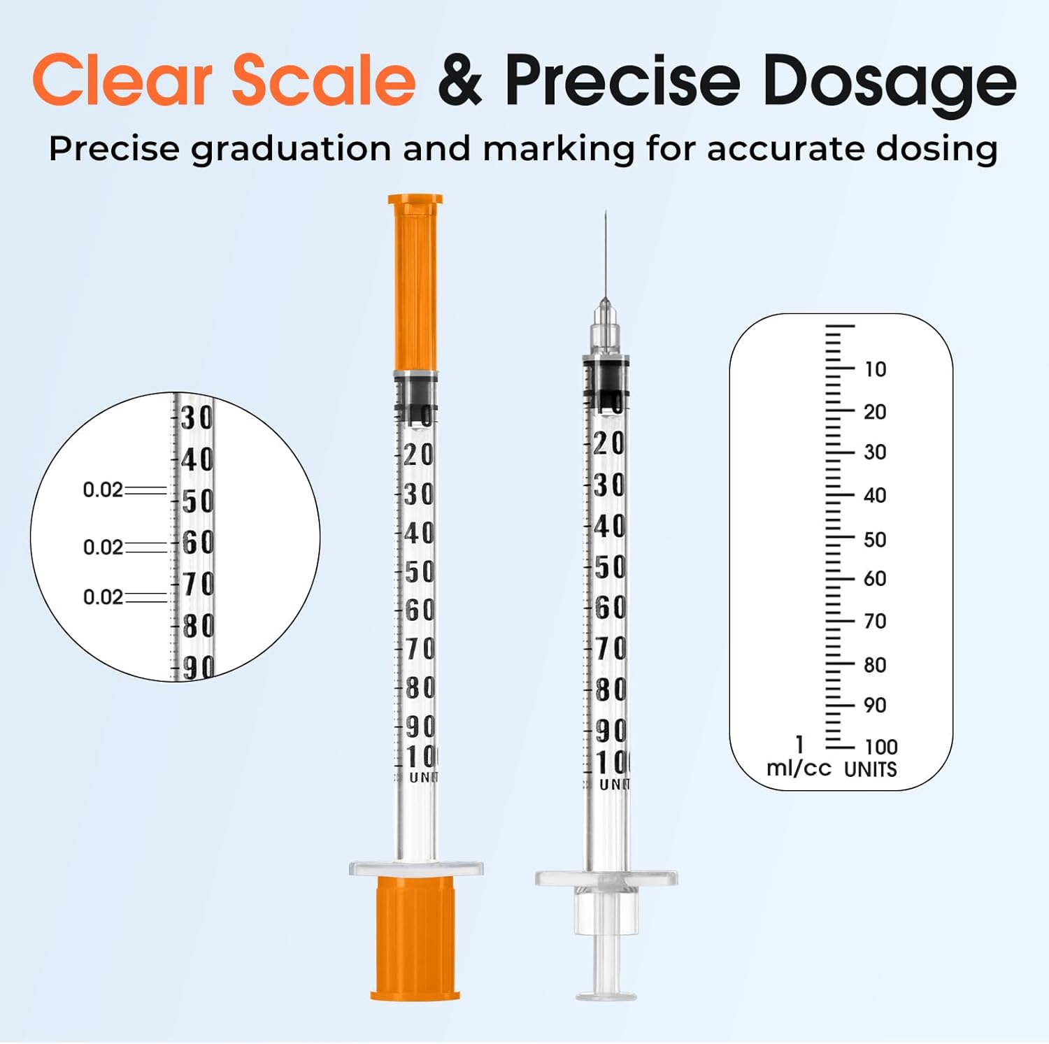 1ml 30G 5/16" (8mm) Syringe, Lab Syringes Individually Wrapped, Pack of 100