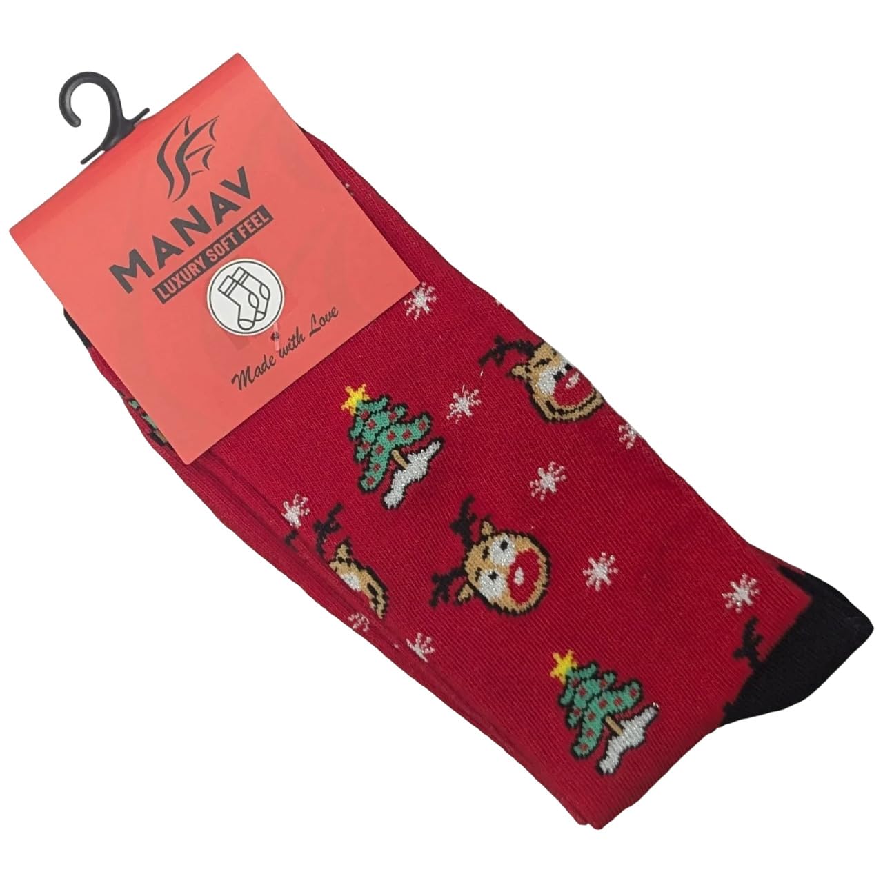 Manav Unisex Red Christmas Socks | Classic Holiday Cheer With Cozy Comfort | Festive Footwear For Gifting, Lounging & Celebrating The Season
