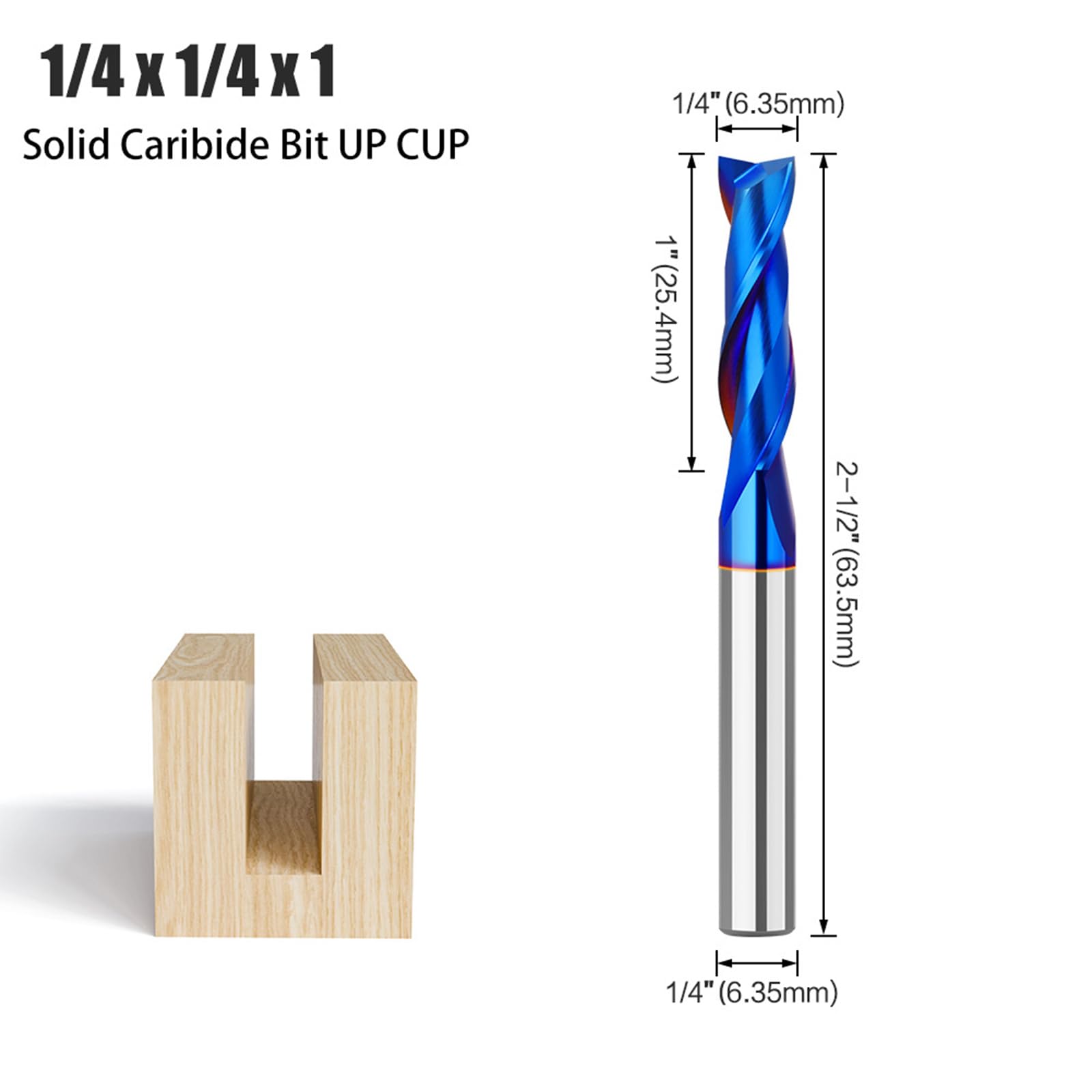 MACHSWON Straight Two Flute Router Cutter 1/4 Inch Shank,6.35mm Cut Diameter & 25.4mm Cut Length,Tungsten Carbide Tipped,Milling Cutter Straight Router Bit Solid Caribide Bit UP CUP - Image 2