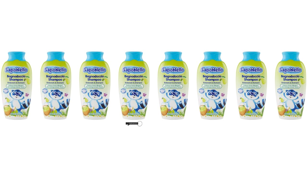 Paglieri SapoNello Bagnodoccia Shampoo Pera, Duschgel und Shampoo mit Birne, Tränenfreie Formel, 400 ml, 8er-Pack,+ Italy Shop Service Kostenloser Schlüsselanhänger