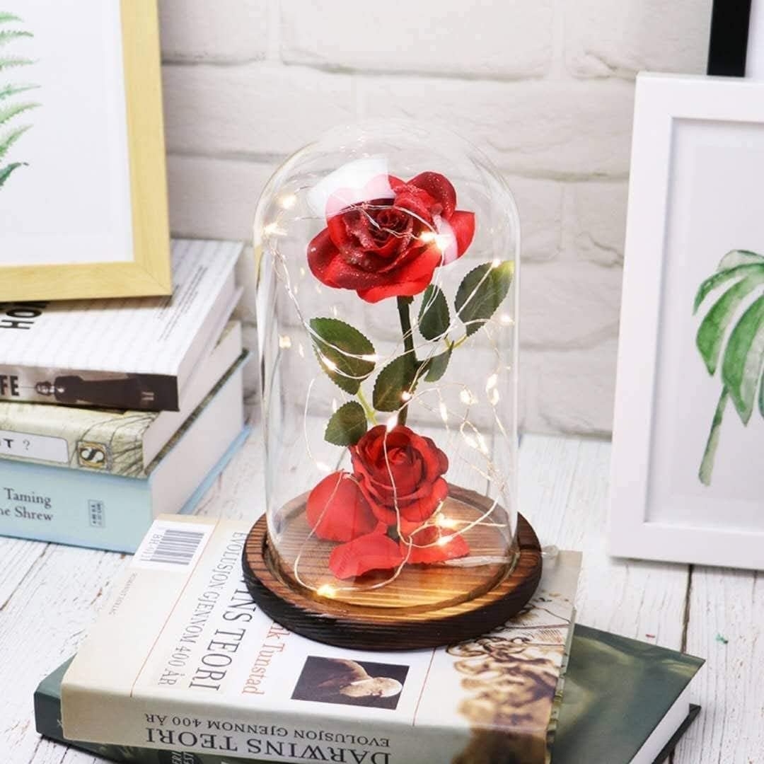 La Bella y la Bestia Rosa Eterna, Rosa en Cúpula de Cristal con Luces Cálidas, Flor Eternal Rose Regalo para Día de la Madre, Día de San Valentín, Aniversario, Mamá, Esposa, Novia
