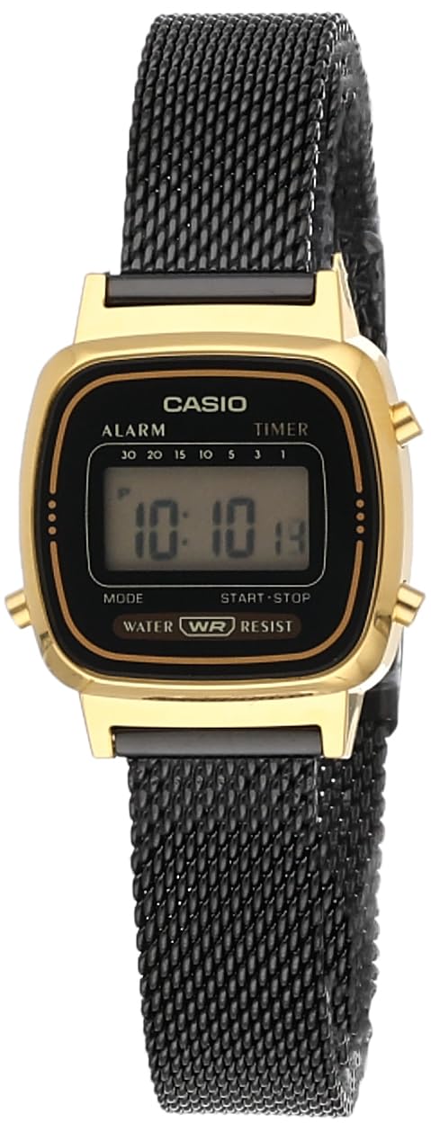 Casio Quartz Watch, Digital Display and Stainless Steel Black/Gold