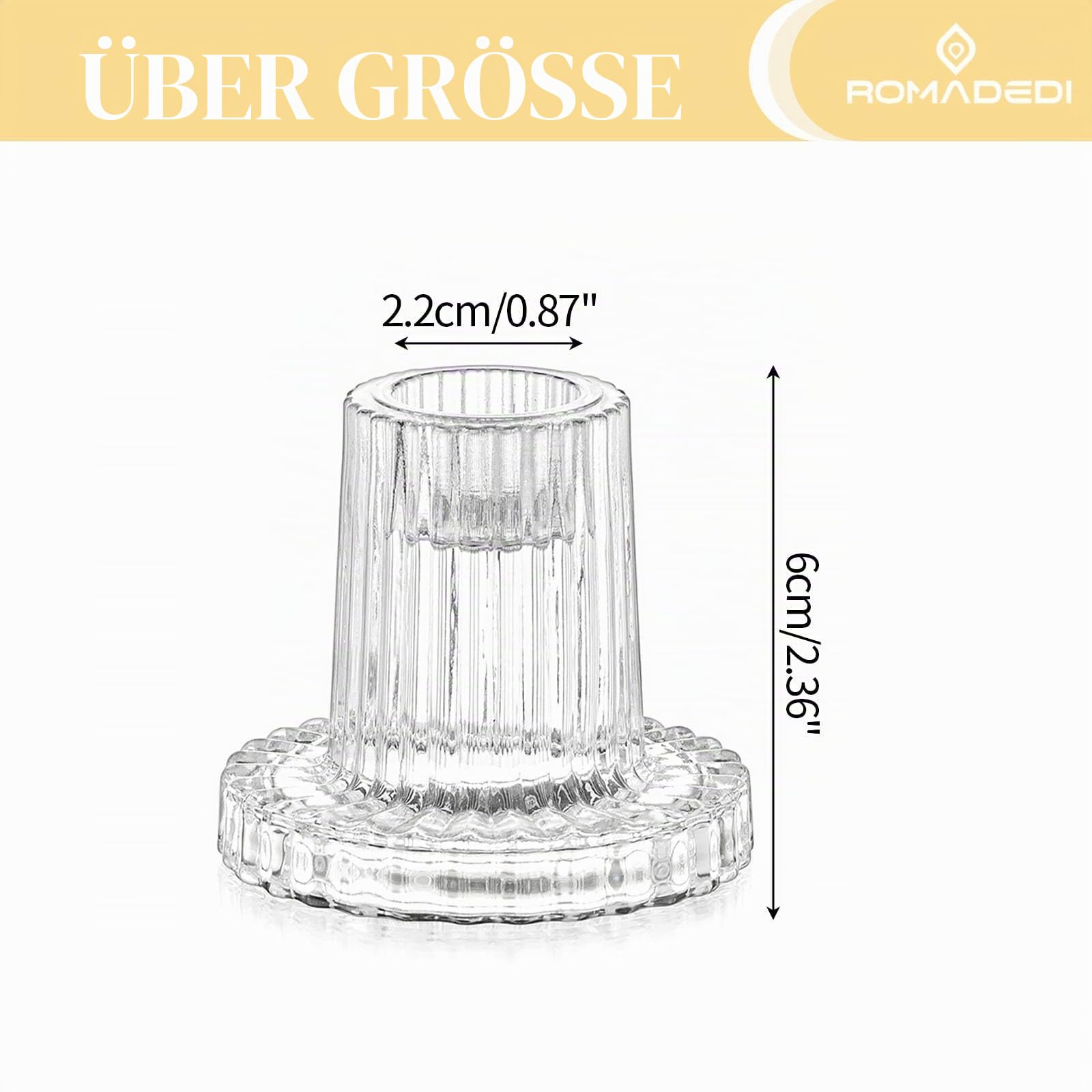 Romadedi Kerzenständer Glas für Stabkerzen, 10er-Pack, Klar