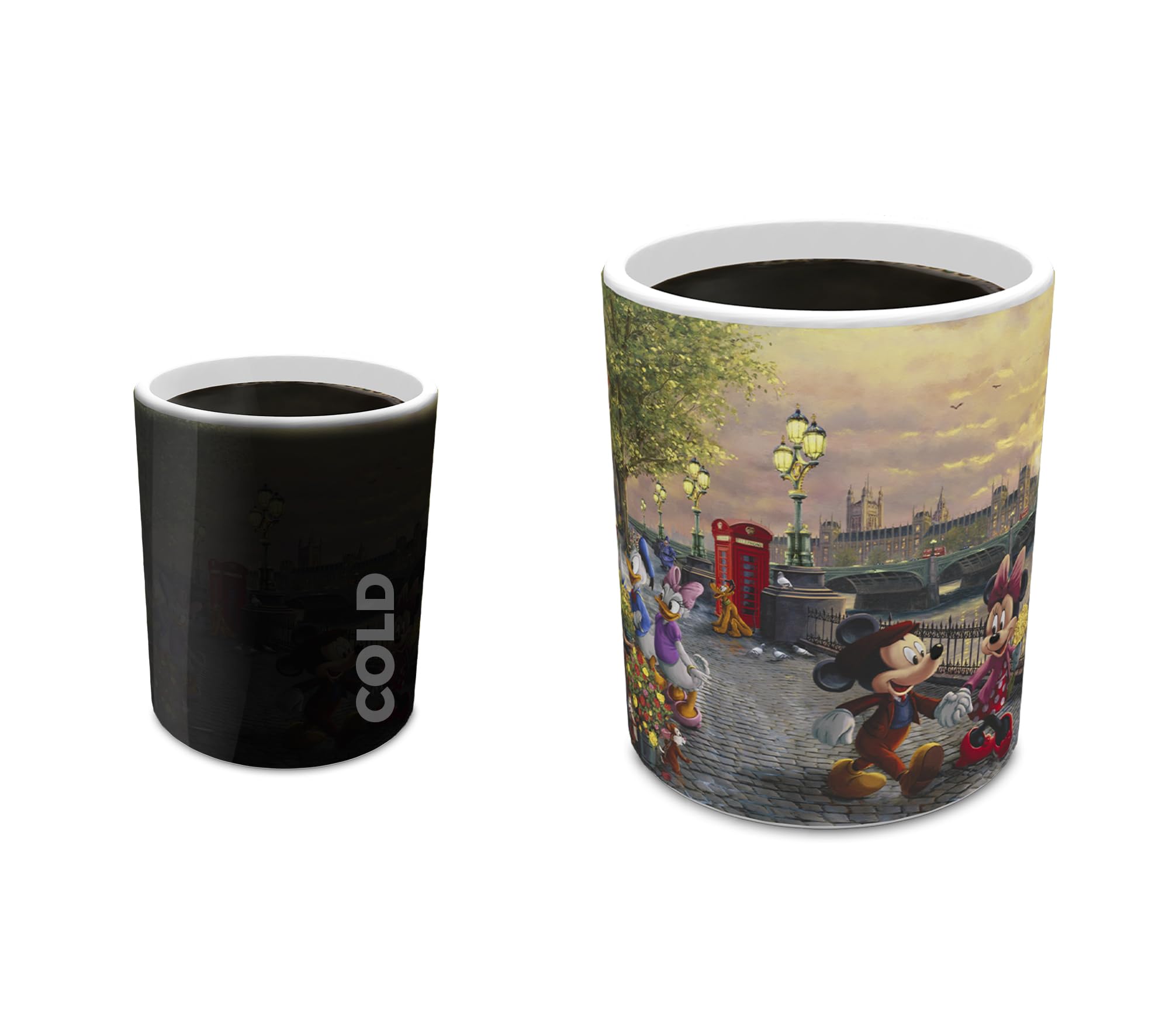 Morphing Mugs Disney - Mickey y Minnie en Londres - Thomas Kinkade Studios - Una taza de cerámica que cambia de color de 325 ml - Imagen revelada cuando se añade líquido caliente