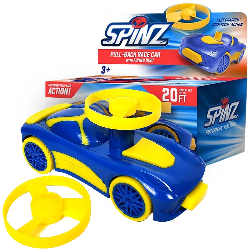 Tracer Racers Spinz Pull Back Fast Crashing, High Flying Race Car - Blue & Gold