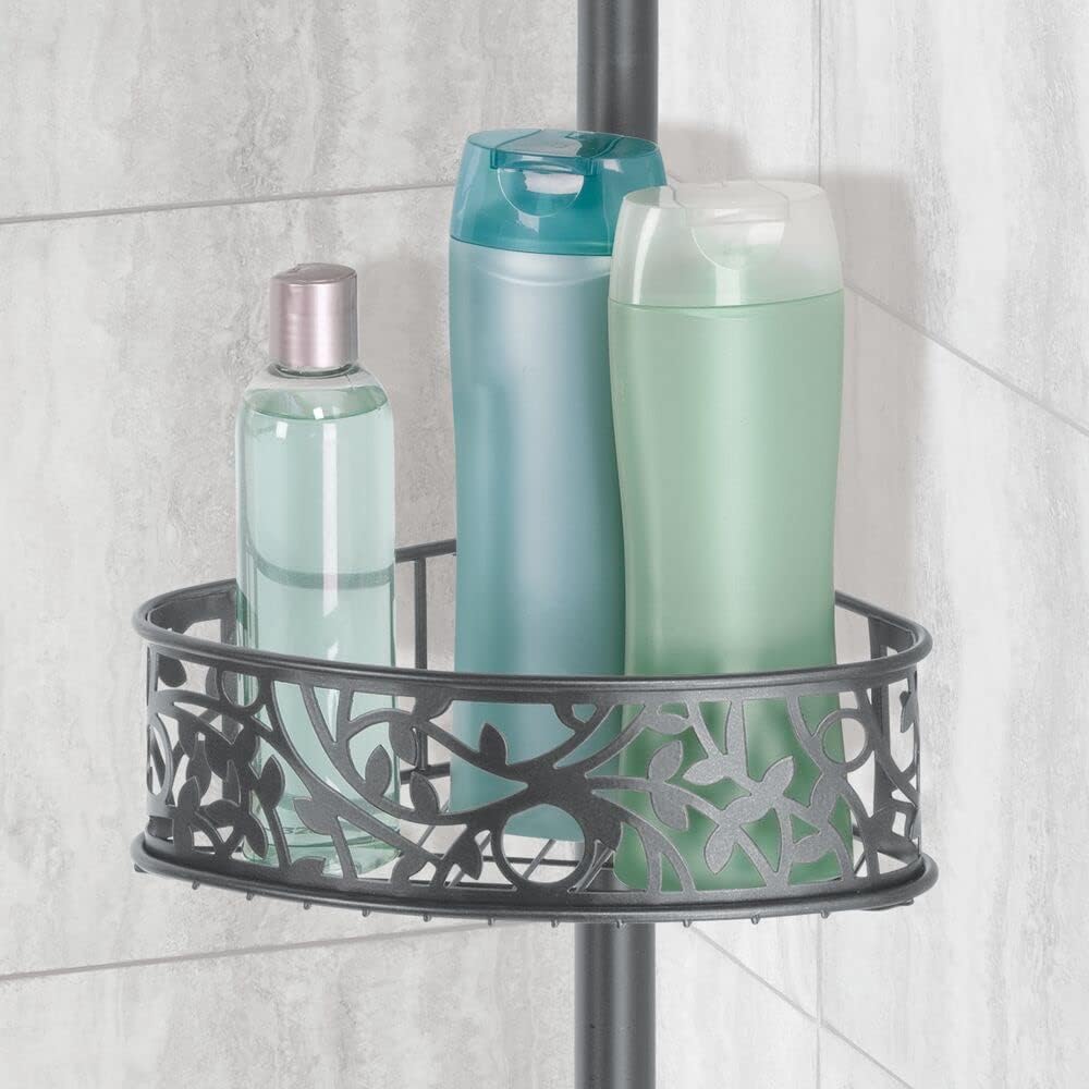 mDesign Bathroom Shower Storage Constant Tension Corner Pole Caddy - Adjustable Height, 4 Positionable Baskets - for Organizing and Containing Hand Soap, Body Wash, Wash Cloths, Razors - Graphite Gray