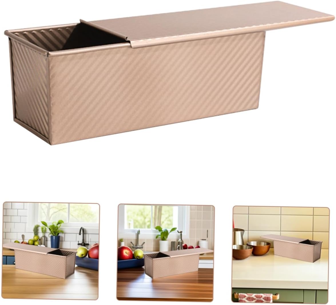 HOMSFOU Carbon Steel Corrugated Loaf Pan with Lid 750g Non-stick Covered Bread Toast Mold for Home Baking