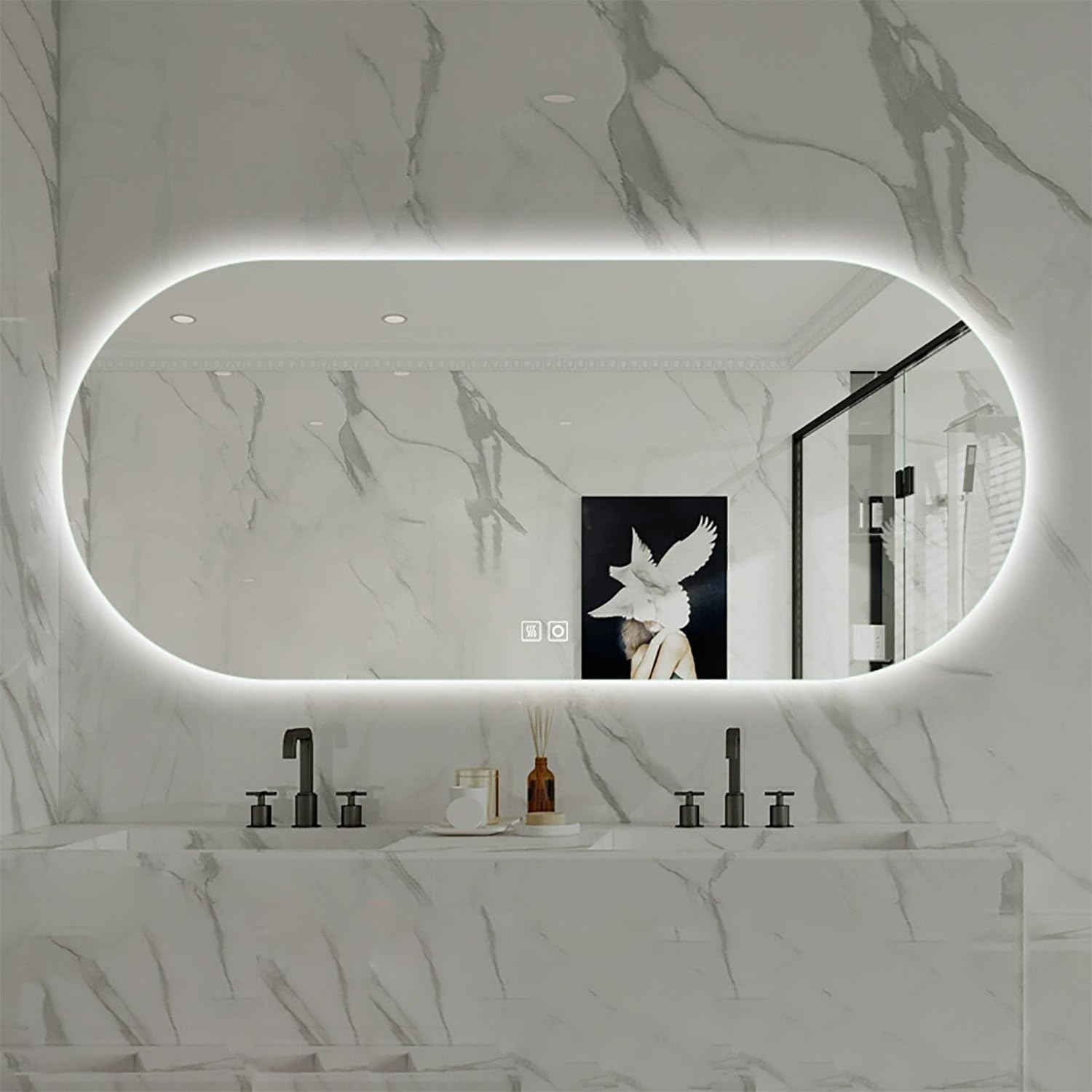 Miroir de maquillage anti-buée ovale haut de gamme lumineux tactile 60 x 120 cm