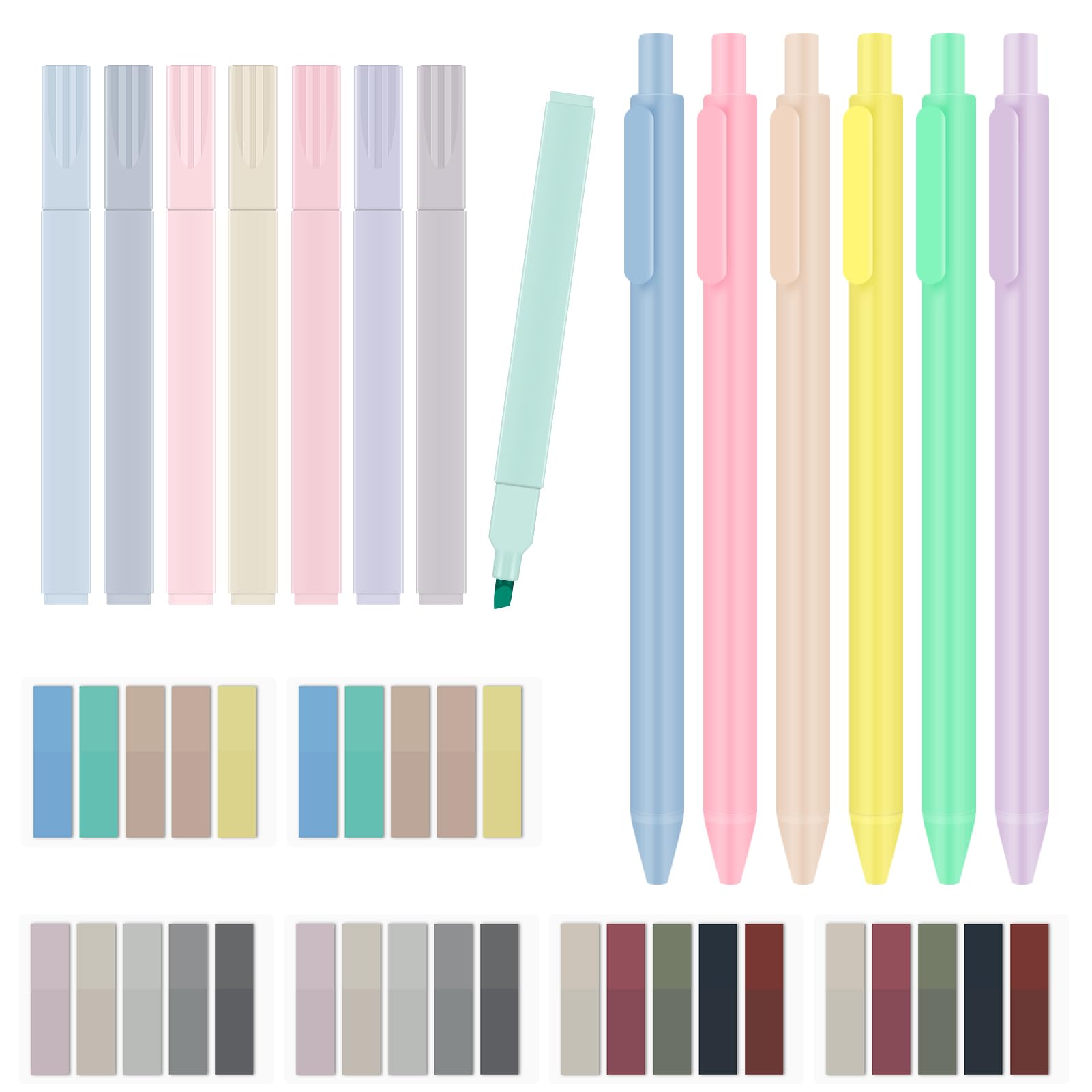 umorismo 8 Highlighters, 6 Gel Pens with Sticky Notes, Aesthetic Ballpoint Pen, Retractable Gel Ink Pens, Text Marker Pens, Pastel Highlighters for Journals,Bibles,Notebooks,School Office Supplies