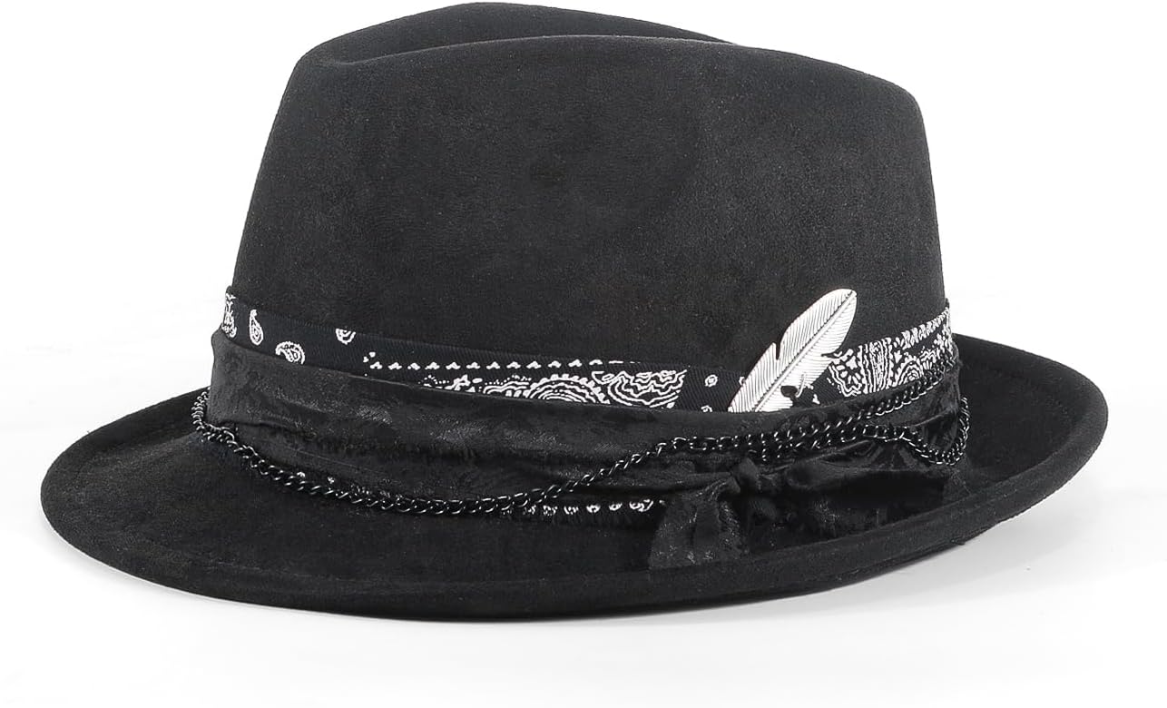 Fedora Trilby Hats for Men Women Handmade 1920s Classic Short Brim Hat with Feathers Unisex
