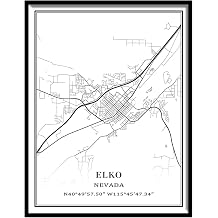 TANOKCRS Elko Nevada America Wall Art City Map Paintings Canvas Unframed Artwork Modern Simple Poster Home Office Decor 9x11 inches