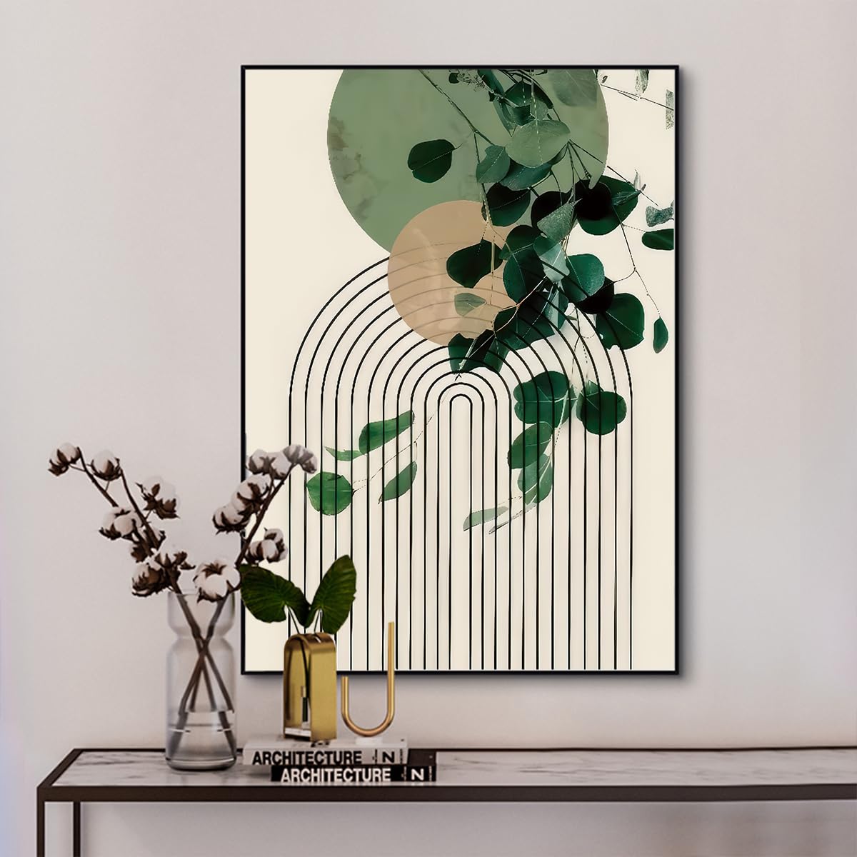 KXHHYB Cuadro geométrico moderno, imágenes estéticas de plantas verdes, modernos cuadros de pared para sala de estar y dormitorio, decoración de pared sin marco (C, 60 x 90 cm*3)