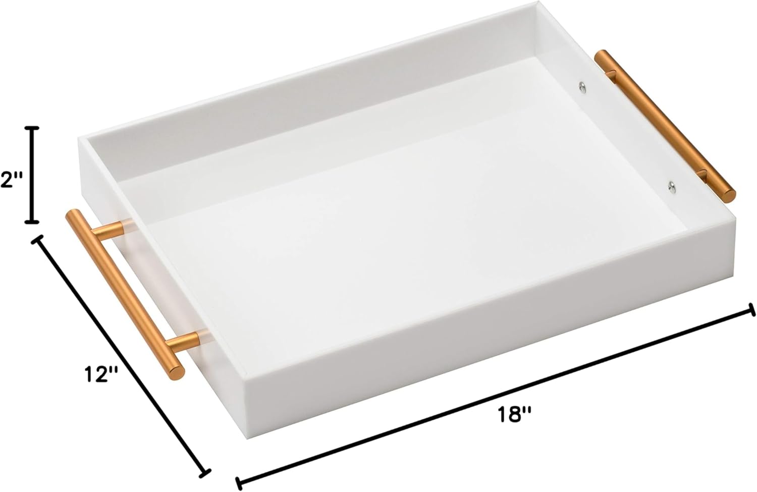 Glossy White Acrylic Tray with Metal Handle,No Need to Assemble-Acrylic Tray for Ottoman,Coffee Table, Breakfast, Tea, Food, Butler - Decorative Tray (12x18 Inch, White)