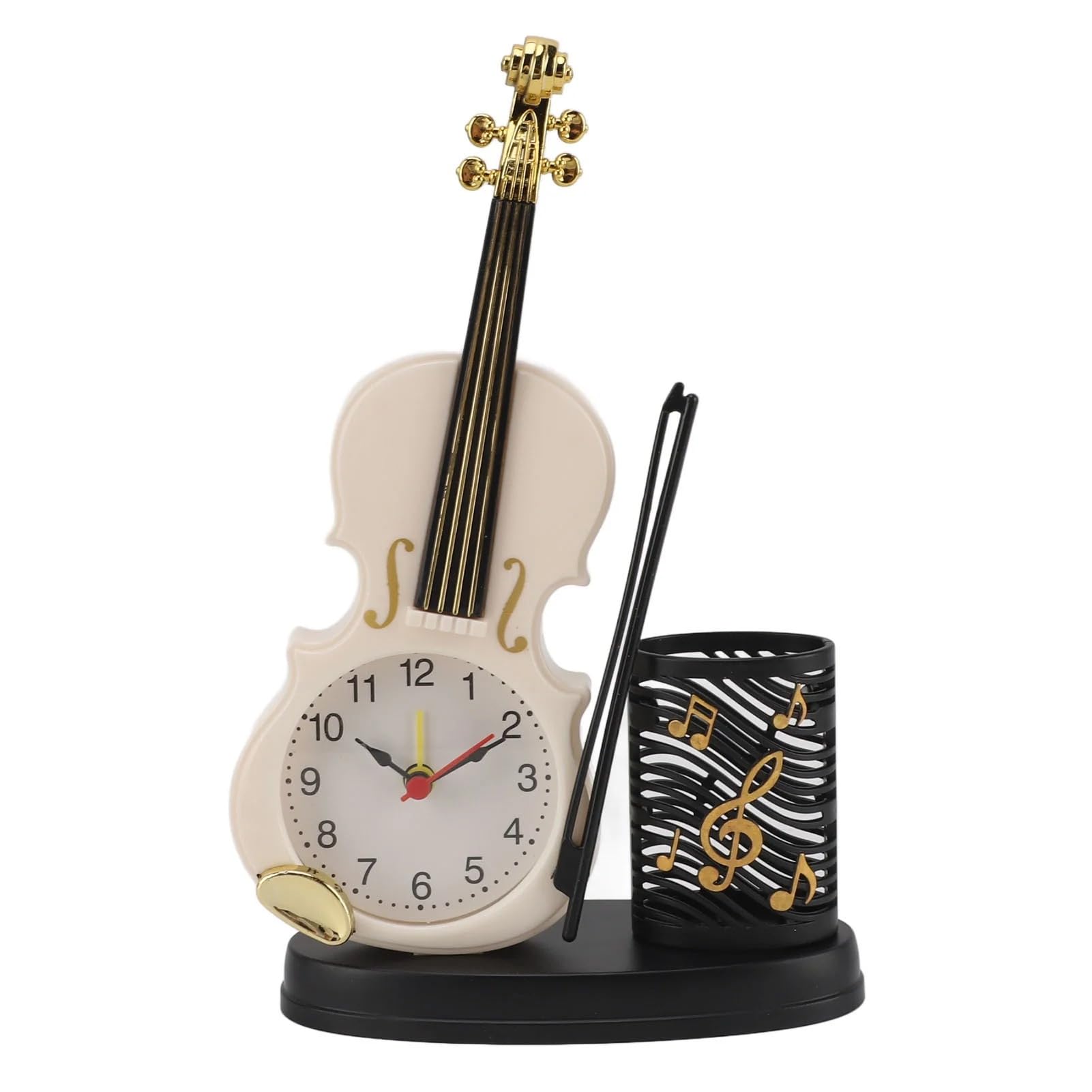 Jamboree!!! Violin Shaped Desk Clock with Pen Holder, Music Theme Decorative Table Clock and Organizer-image-18