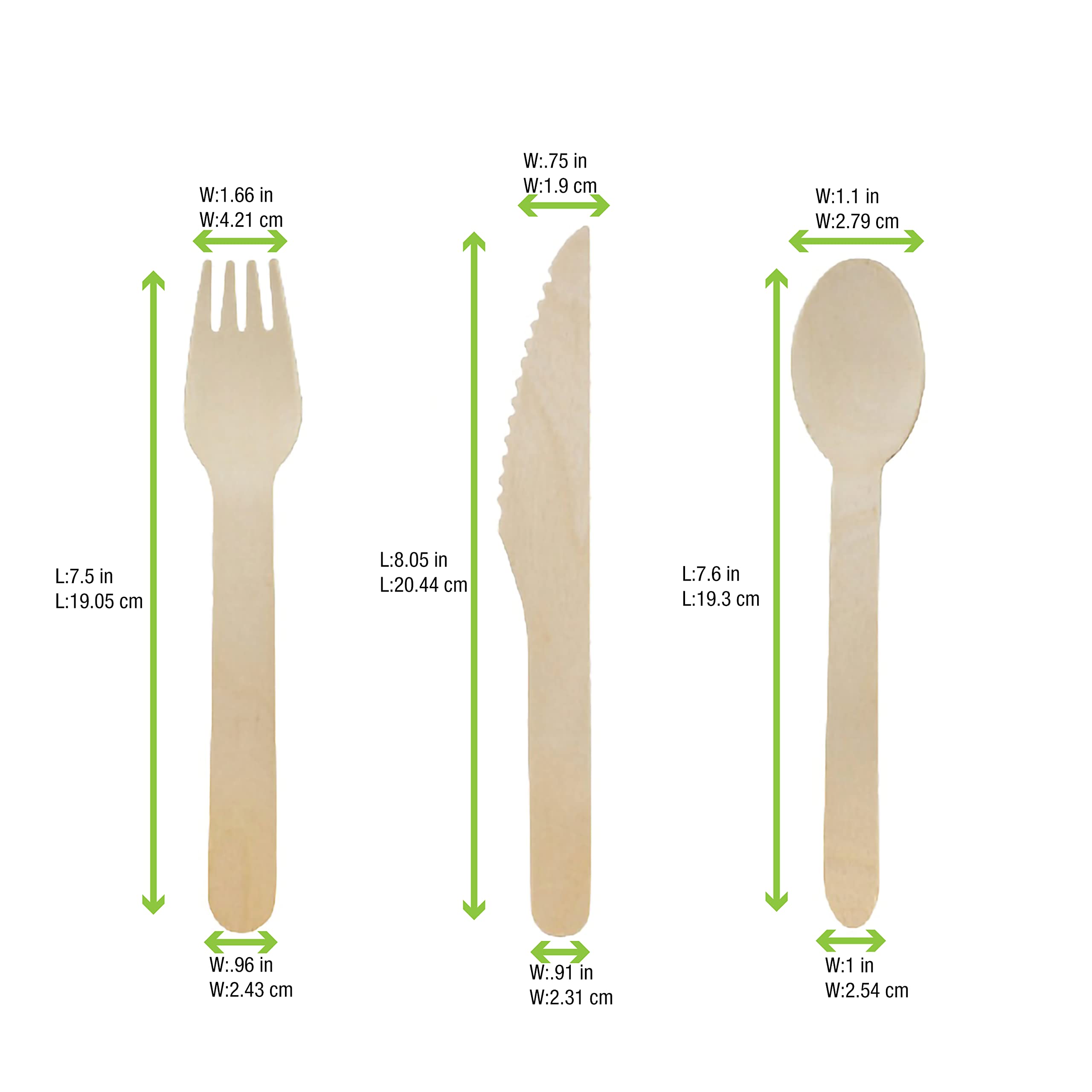 – Juego de 250 Kits cubiertos biodegradables en madera