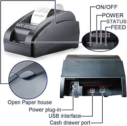 Mrboss 2“ 58Mm Pos Cash Register Portable Thermal Receipt Printer With High Speed Printing Usb+Bluetooth Interface For Supermarket Restaurant Retail Sales Kitchen Support Windows Android Mac #TOP5