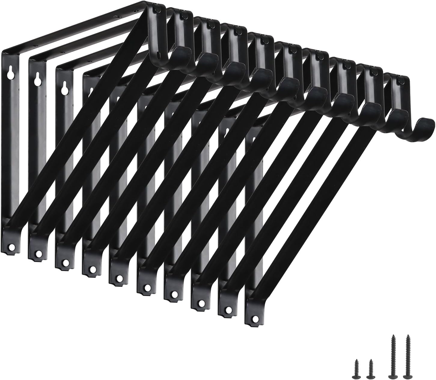 HOME MASTER HARDWARE Heavy Duty Closet Shelf Rod Brackets 10 Pack,Wall Mounted Closet Shelves Support Brace with Hook,10-3/4 in Black Bracket with Screws