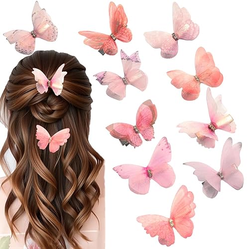 Pinzas de mariposa para decoración de cabello rosa para niñas (rosa, 10 unidades)
