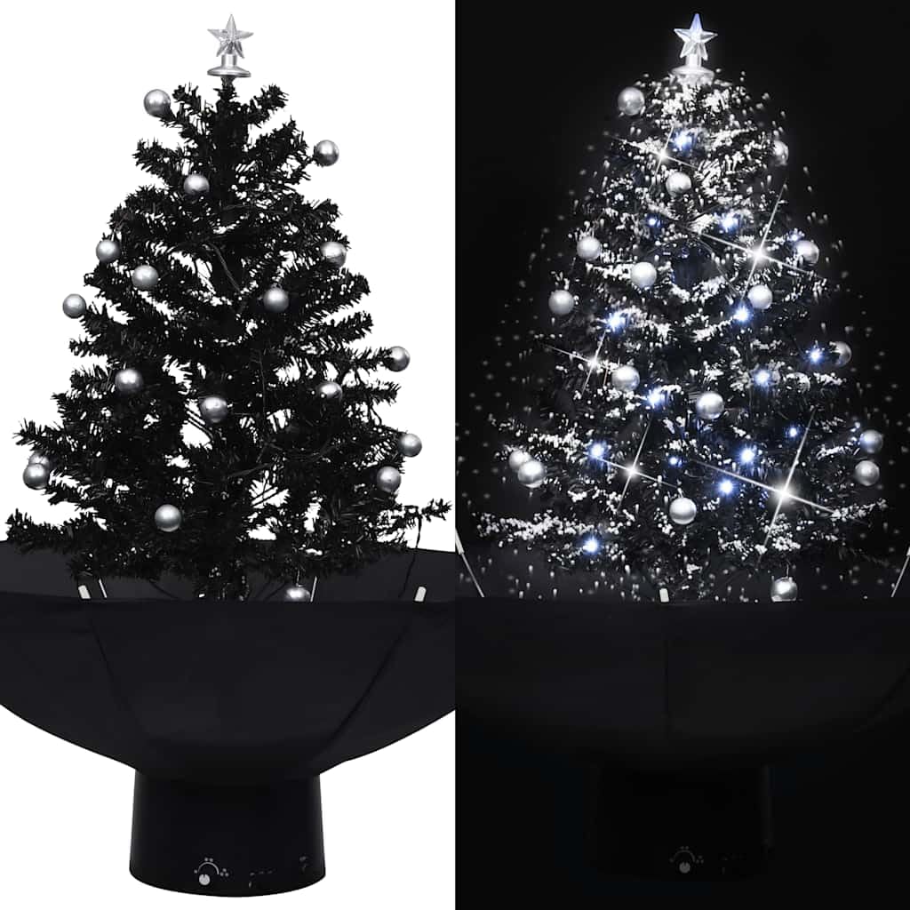 Árbol de Navidad Artificial con Efecto de Nieve Cayendo, Luces y Adornos Festivos, Incluye Base en Forma de Paraguas y Melodía Alegre para Decoración Navideña
