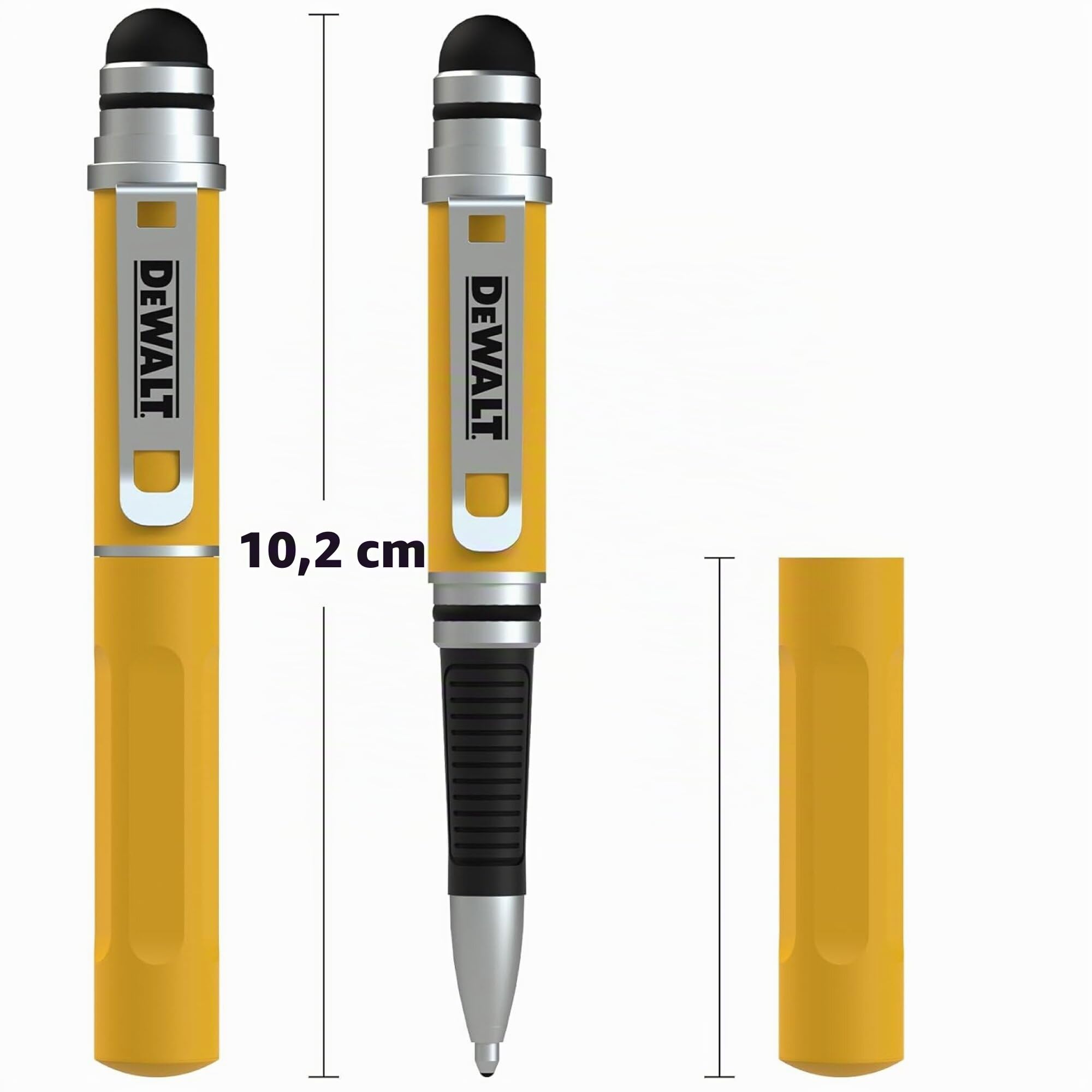 DEWALT Bolígrafo Stylus Mini 3 en 1 Heavy Duty, Lápiz táctil para iPad y iPhone, EDC Touch Screen Pen con Punta táctil y Punta para teclados, Cartucho de Tinta Extra