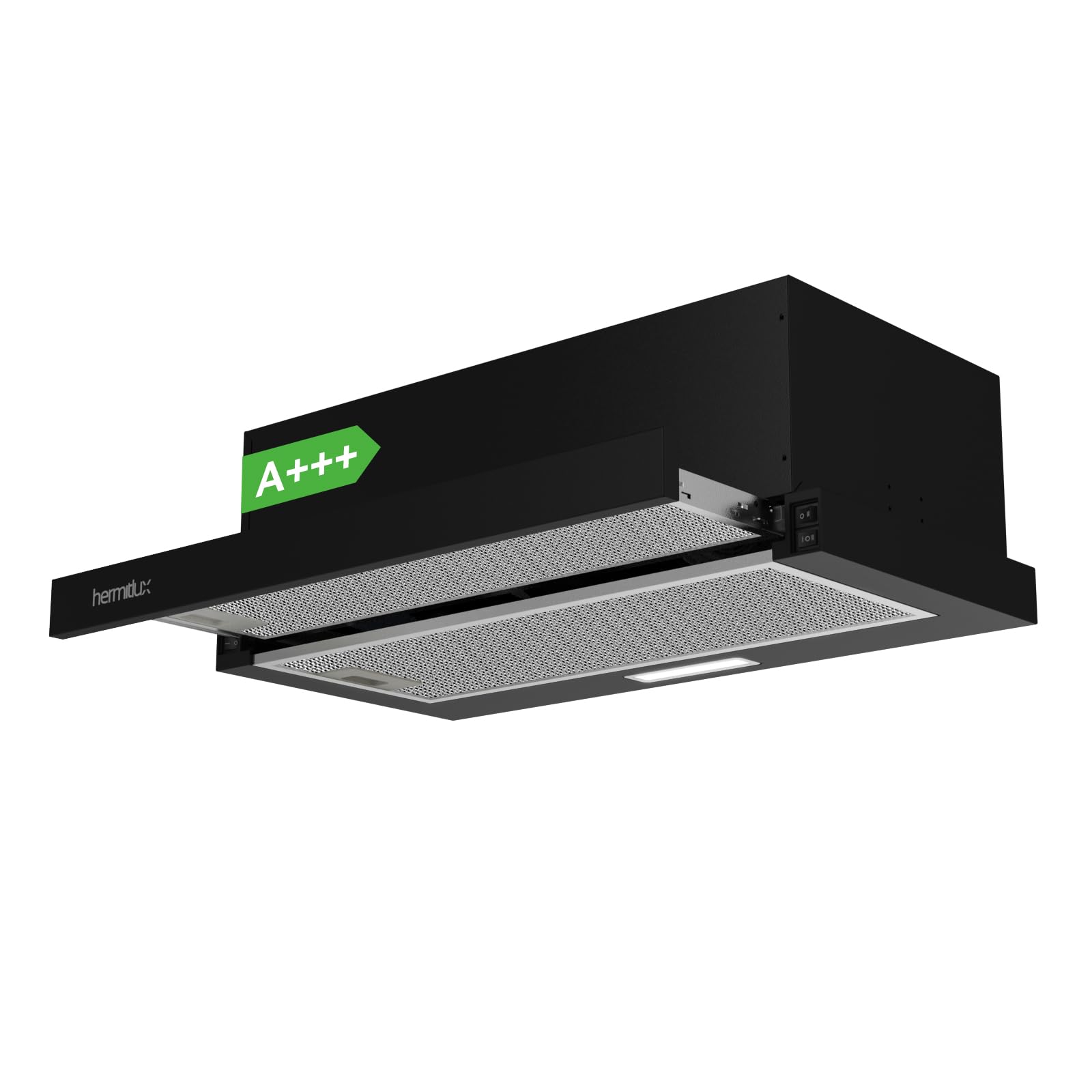Hermitlux Dunstabzugshaube 60cm leise ab 49 bis 57 dB 350 m³/h A+++ Schwarz