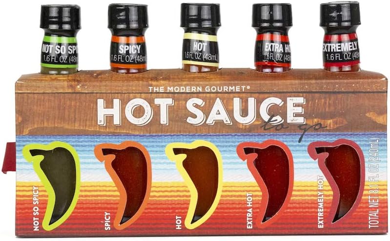 Modern Gourmet Foods Thoughtfully Gifts, Hot Sauces To Go, Home Edition, Set of 5 Unique Flavors, 1.6 Fluid Ounces Each