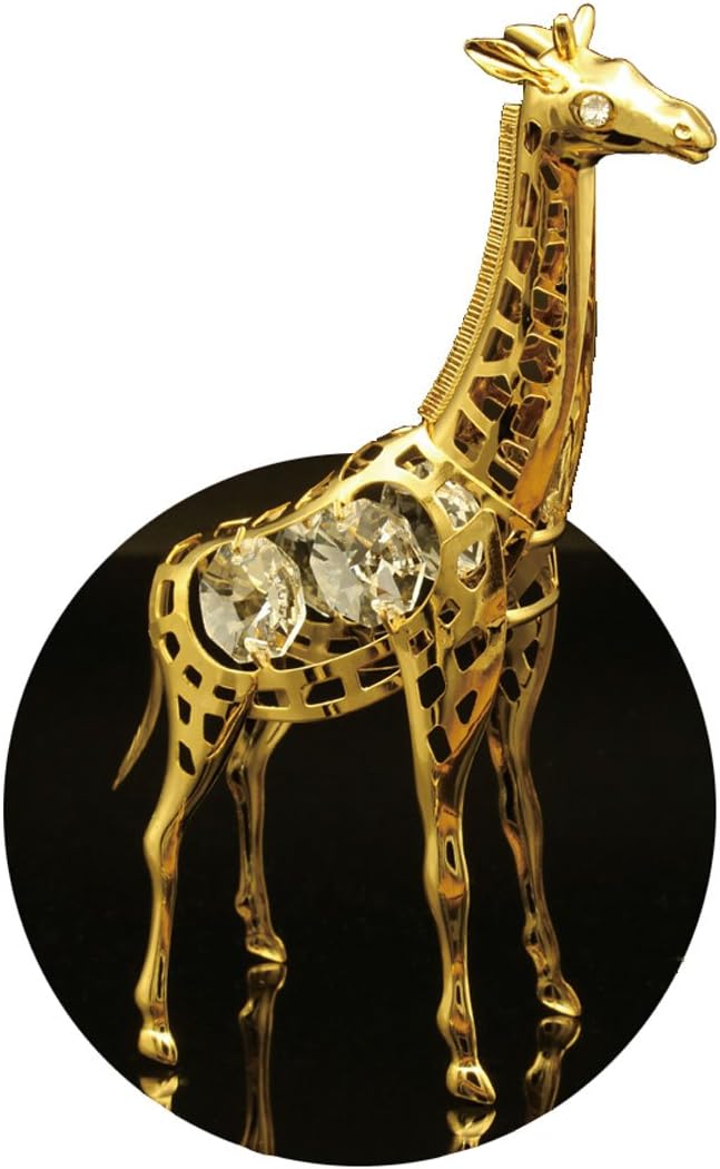 Giraffe 24k Gold Plated Tabletop Metal Figurine with Sparkling Clear Spectra Crystals by Swarovski