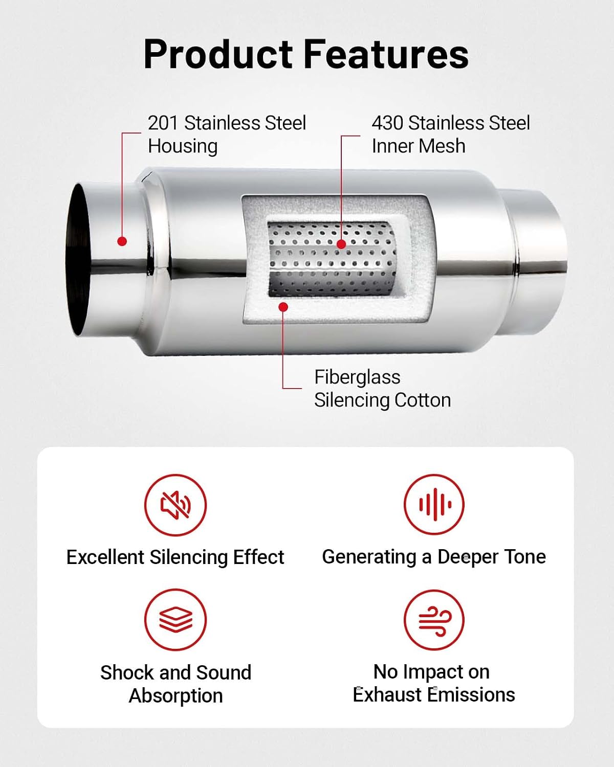 EVIL ENERGY 4.0" Resonator Muffler Stainless Steel (4.0 inch Inlet/Outlet, 13.7" Length)