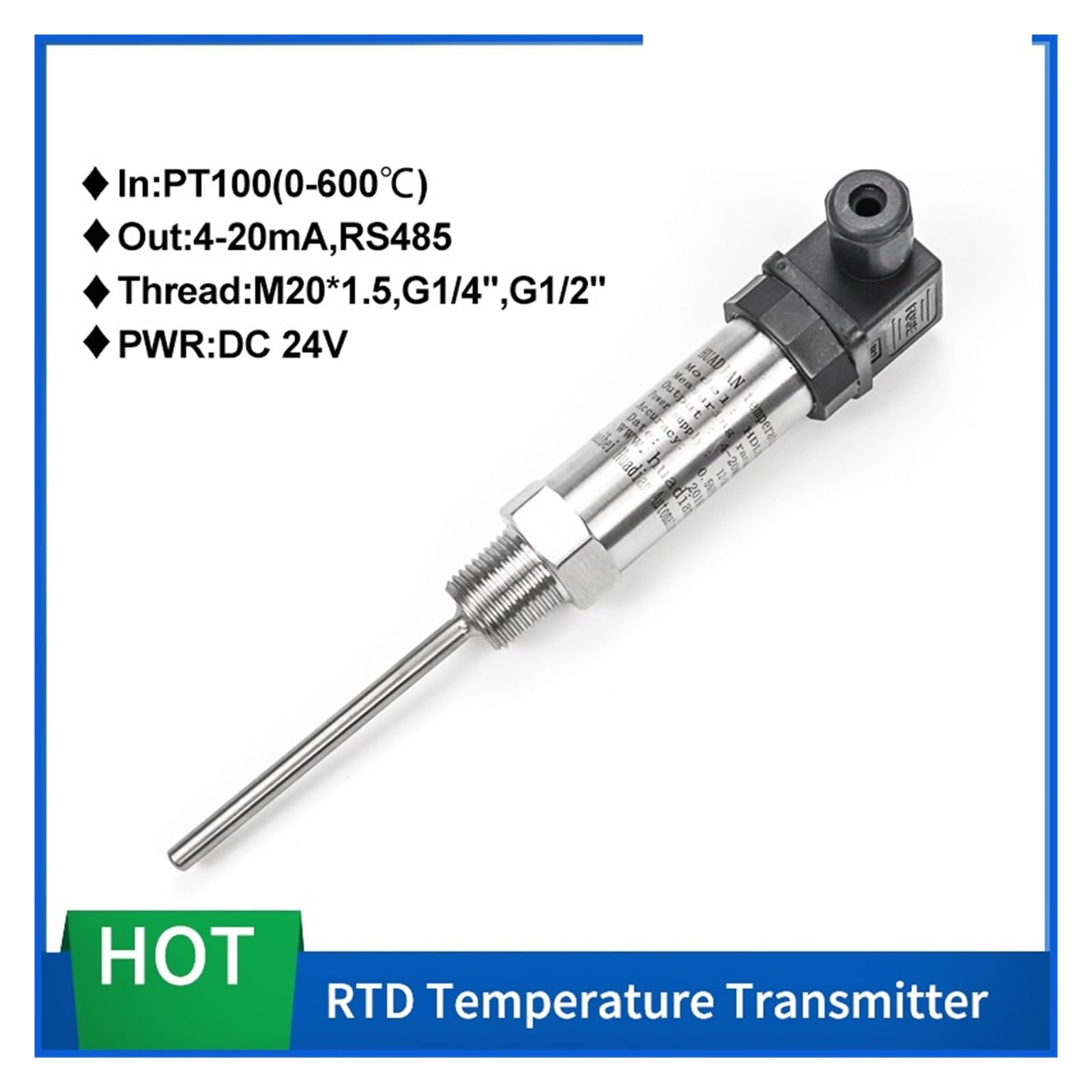Sensor de Temperatura PT100 de 4-20 mA con Pantalla(0-250 Degree 4-20mA)
