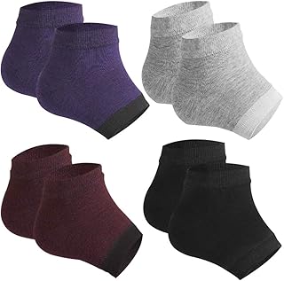 4 pares de meias hidratantes para o calcanhar, meias DaKuan com bico aberto e salto de gel rachado para pés sem dedos e calcanhar de resfriamento para mulheres com pés rígidos e rachados - roxo, cinza, marrom, preto