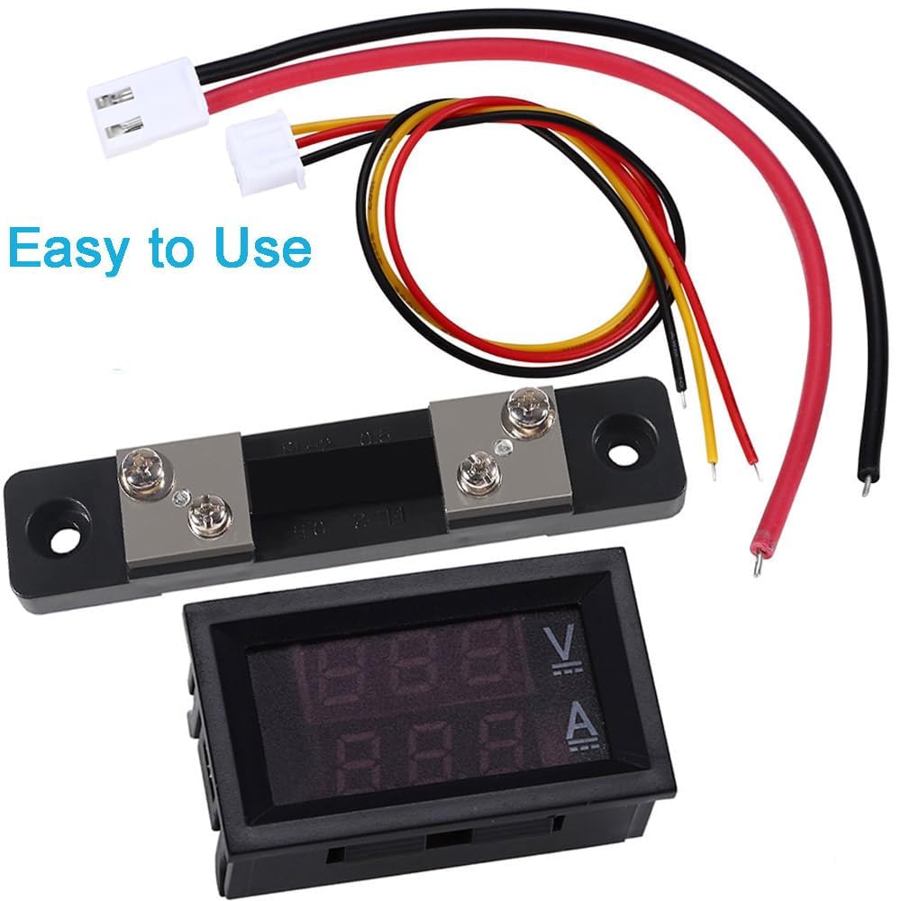 Paquete de 2 voltímetros y amperímetros digitales de 0,28 pulgadas, medidores de voltaje y corriente de 100 V CC y 10 A, con pantalla LED dual azul y roja de 3 bits