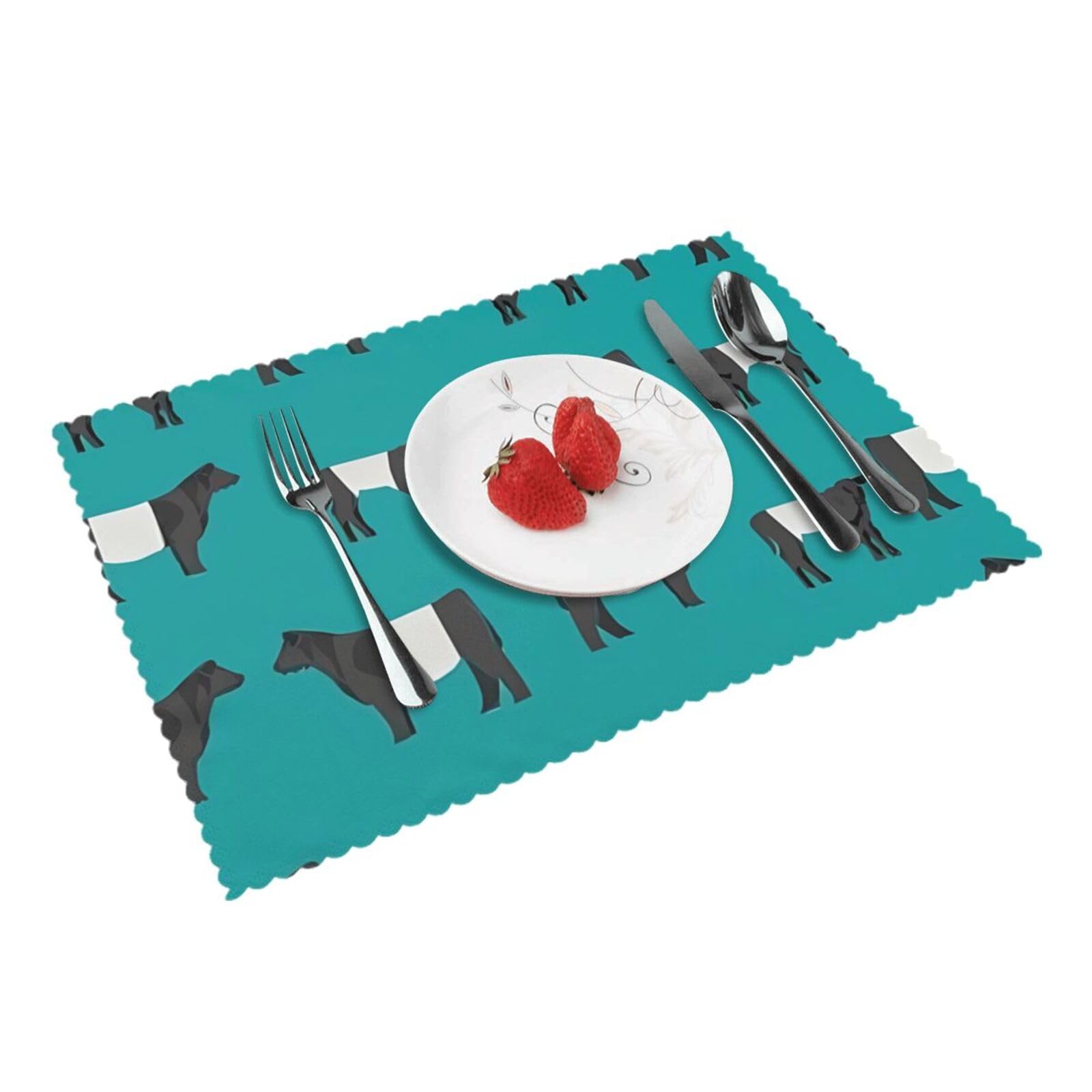 Bnvsadc Galloway Cow 4 Pcs Heat Resistant Placemat 45X30 Cm, Printed Non-Slip Place Mats For Kitchen Dining Table Indoor Outdoor