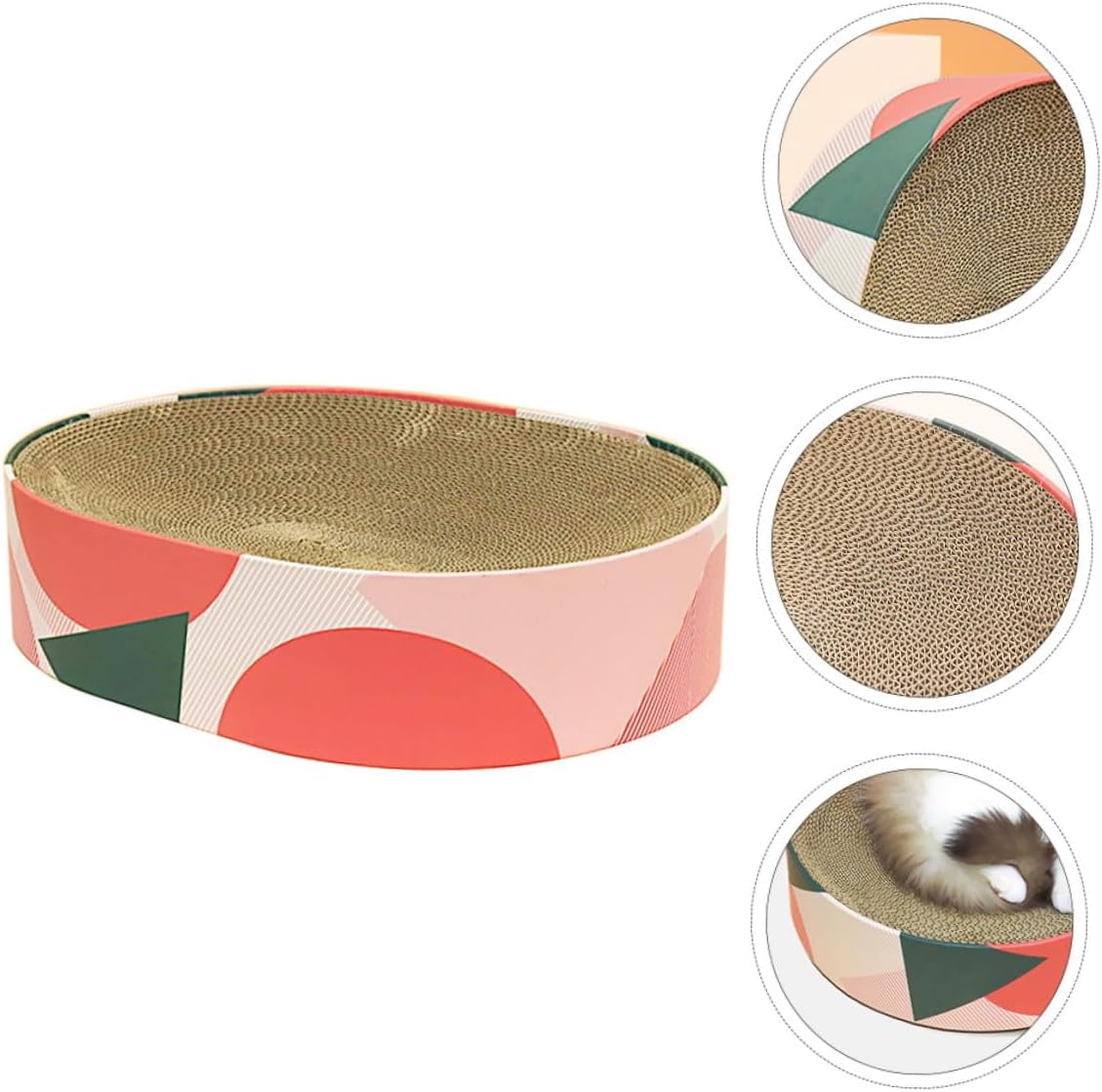 Cat Scratcher Pad and Bed Corrugated Paper Sturdy Oval Cat Scratching Lounger and Kittens