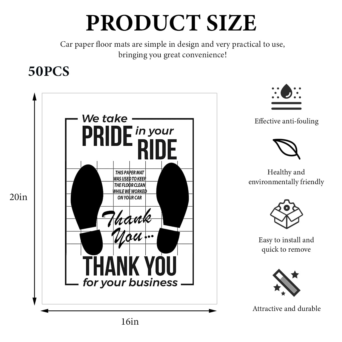 SHMZK 50 PCS Car Paper Floor Mats 16 x 20 Inch Disposable Floor Mat Temporary Car Floor Protector — view 2