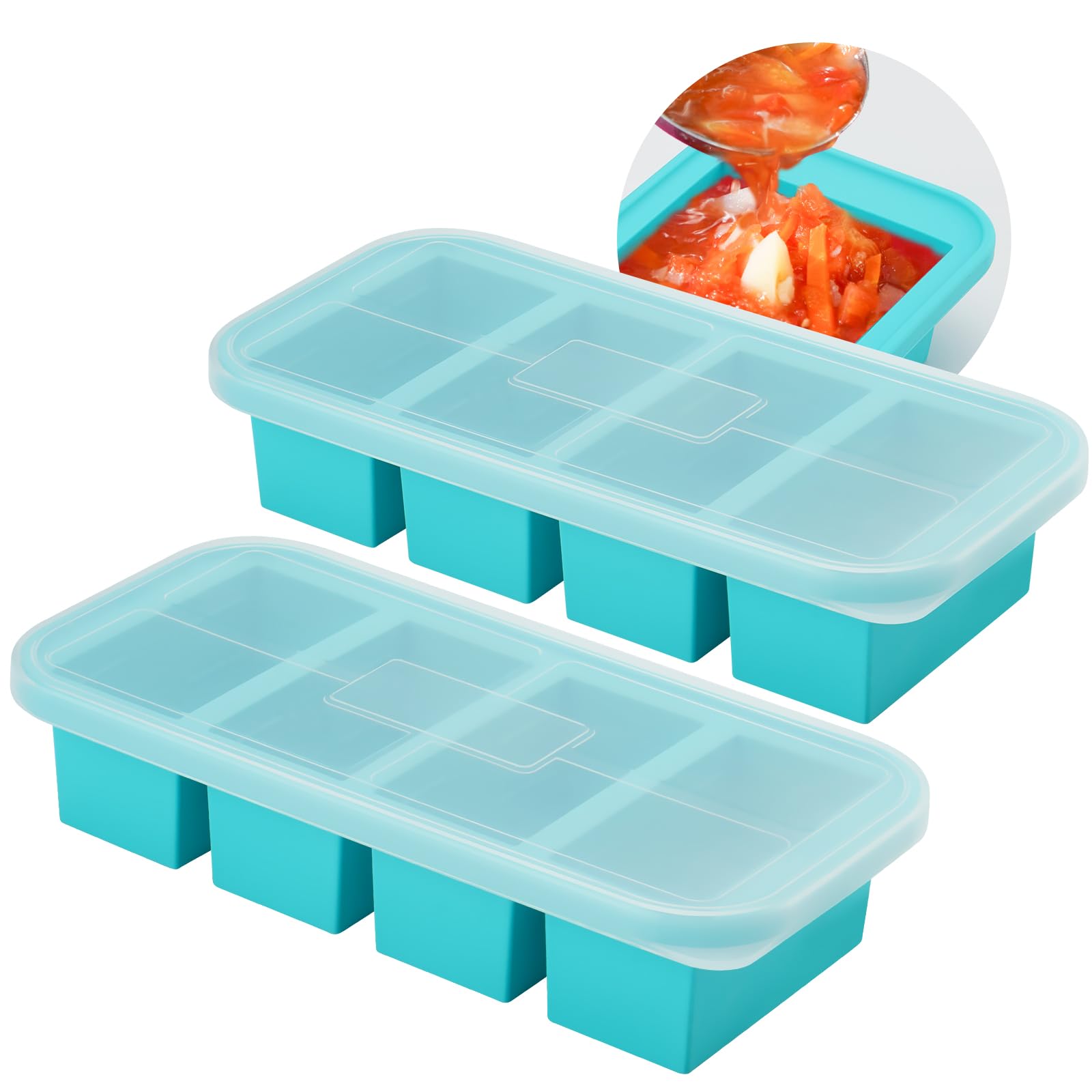 CHUOZI Silicone Freezer Molds With Lids,1 Cup Soup Container,Easy Meal Prep and Kitchen Storage Solution for Freeze & Store, Sauce, Broth,Leftovers(Blue4)