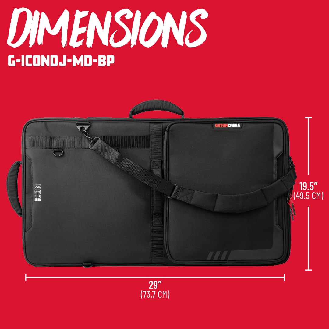 Gator Cases ICON Series Medium torba na kontroler DJ z odporną na warunki atmosferyczne stroną zewnętrzną i regulowanym blokiem piankowym wewnątrz, pasuje do kontrolerów do 66 cm (26 cali
