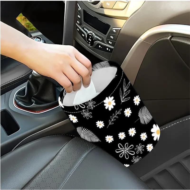 Image of Portable Reusable Waterproof Car Trash Bin, Multipurpose Vehicle Organizer, Road Trip Essentials (Leaves and Flowers)