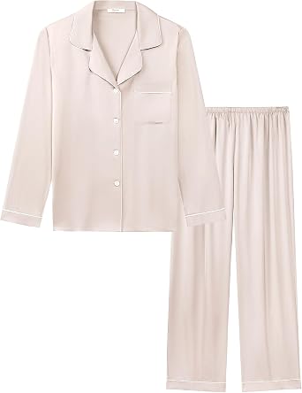 Joyaria Silk Satin Women Pajama Long Sleeve Pj Set Button Down 2 Piece Loungewear Lightweight Breathable Sleepwear S-XXL