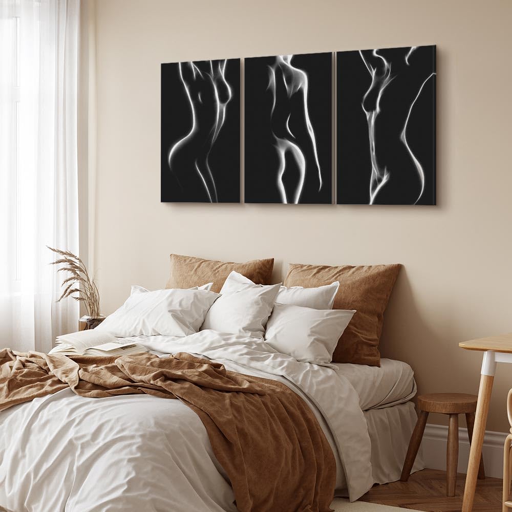 B&D XXL - Leinwandbild Set Frau Schwarz weiß, 180x90 cm, 3-teilig, modern