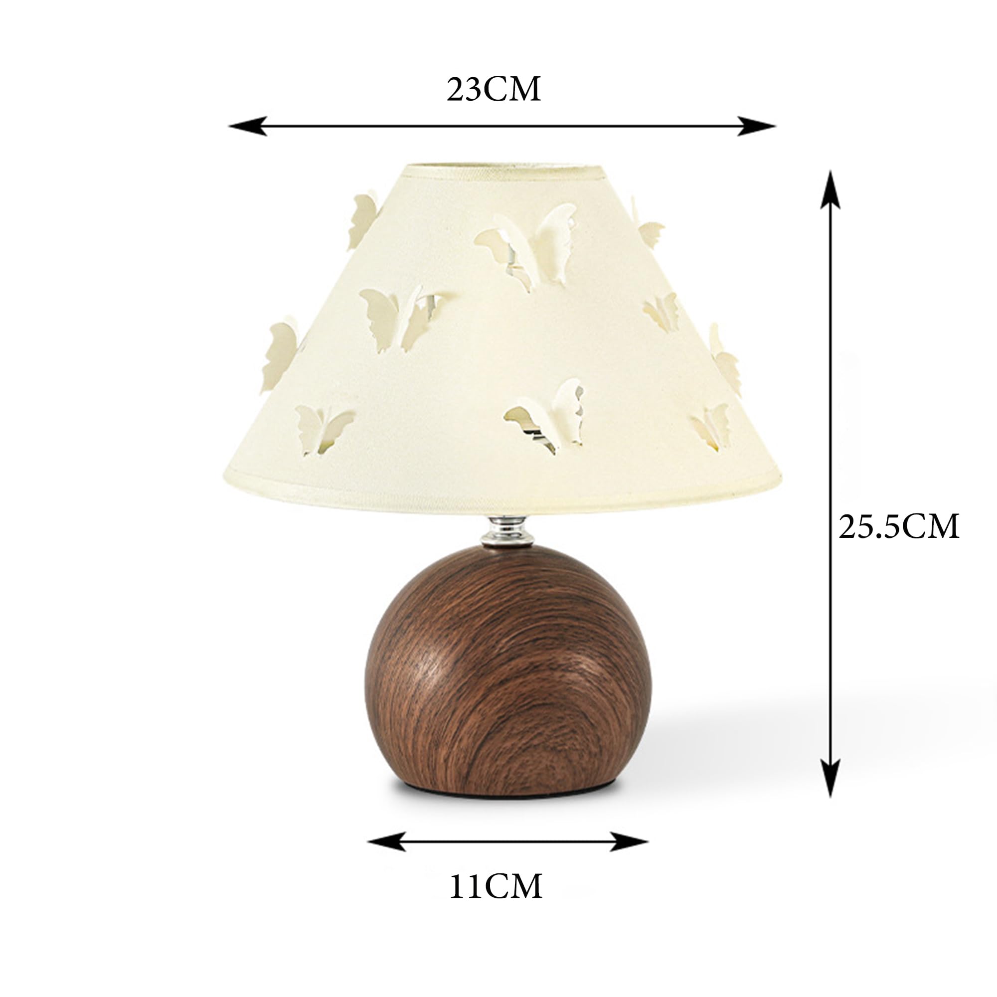 OOWOKS Tischlampe Schlafzimmer Vintage Dimmbar Nachttischlampe mit USB Kabel 3000K/4500K/6000K Retro Tischleuchte Weiß Stoff Lampenschirm Holzoptik Design Schmetterling Dekorative Wohnzimmerlampe