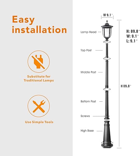 Vista 14 de KMC KMC IGHTING ST4322Q - Lámpara solar para poste de 120 lúmenes, aluminio fundido a presión, color negro con base de ajuste de 3 pulgadas, montaje