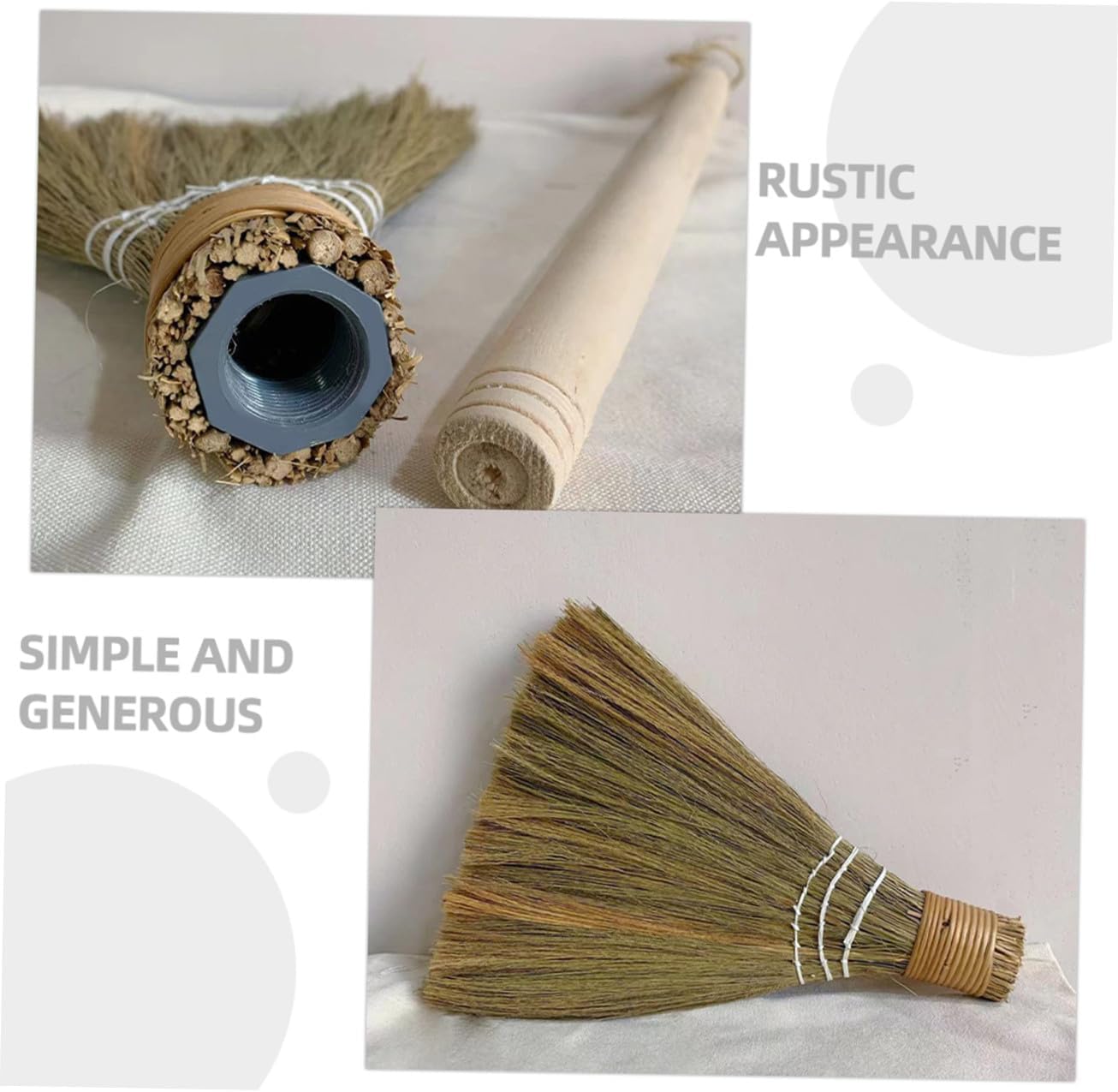 Hand Woven Detachable Broom 74cm Woven Dust Sweeper with Natural Straw Handle for Farmhouse Cleaning and Household Sweeping
