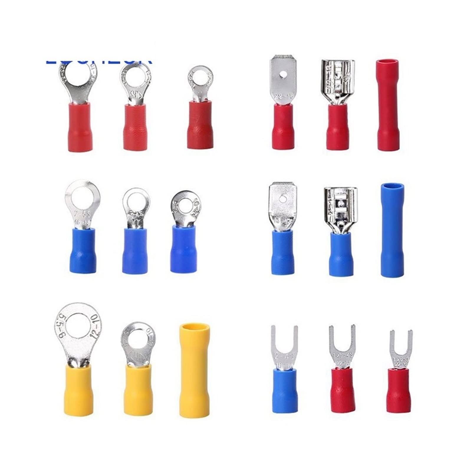 Demasiado 1200 pz Terminali a crimpatura Assortiti Kit Terminali elettrici isolati Terminali a Fili Connettori a crimpare Terminal Spade Anello CLH 22-10 AWG.