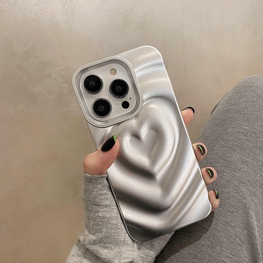 Coque iPhone 12 Pro Max antichoc cœur plissé peinture métal - 5