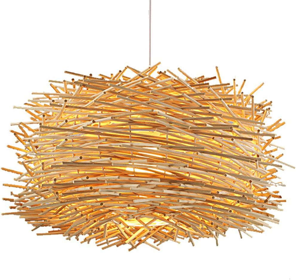 Kitchen Island Droplight Lighting Fixture Bamboo Rattan Nest Design Pendant Lights Creative Boho Farmhouse Tropical Ceiling Lighting for Kitchen Island Dining Living Room