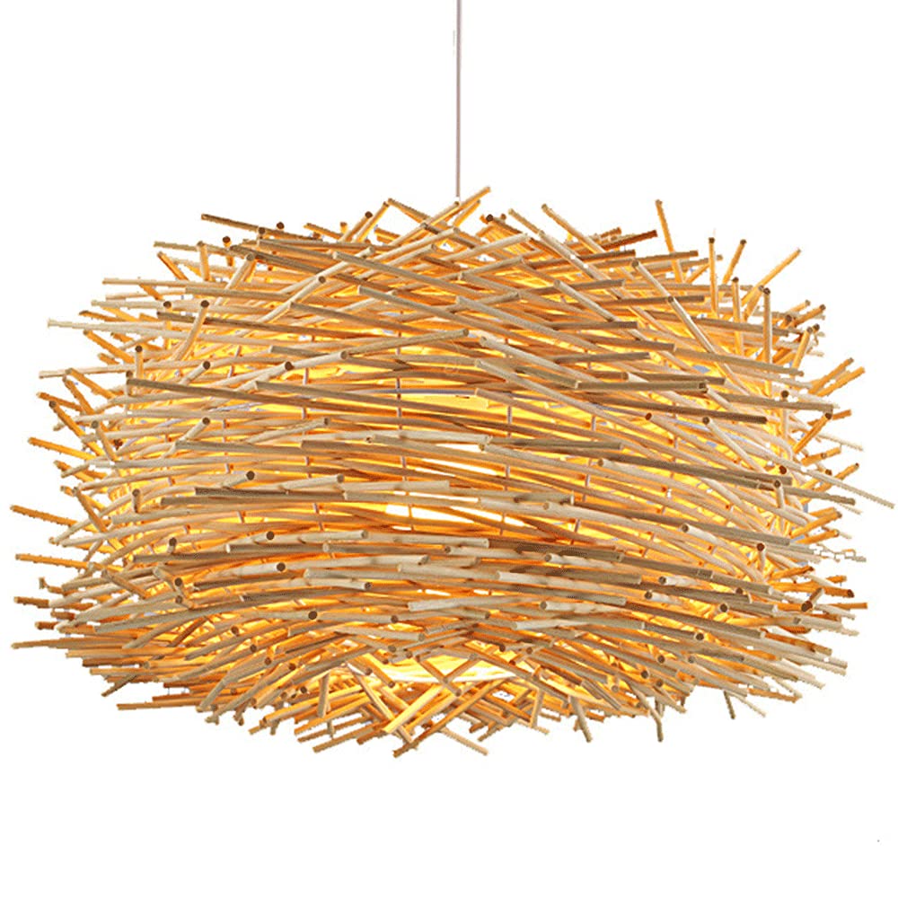 Suspension rotin et bambou tressé main, lustre osier bohème chic E27 pour salle à manger