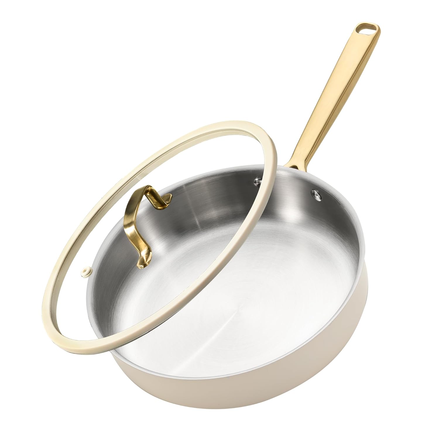 CAROTE 10 Stainless Steel Frying Pan with Lid Outer Ceramic Layer Non-Toxic Even Heating Oven Safe Induction Ceramic