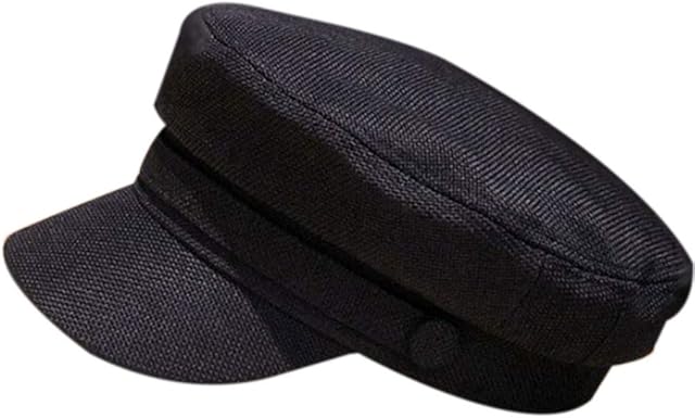 ZYElroy Cotton Linen Sailor Captain Caps Retro Breton Beret Cap Flat Top Newsboy Fisherman Hat Unisex