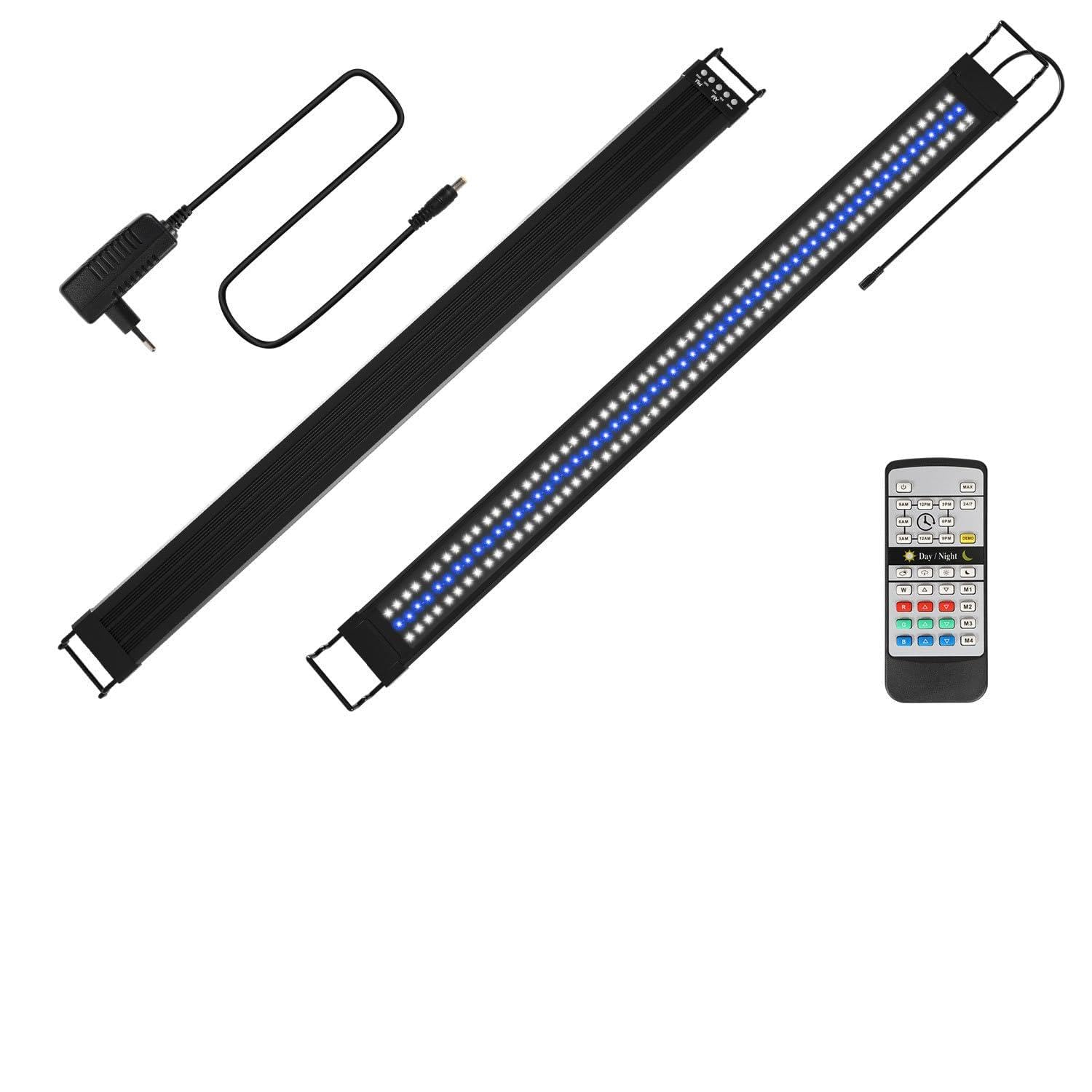Éclairage LED pour aquarium - Spectre complet 24/7 - 10 niveaux de luminosité - Intensité variable - 45 W - Avec support extensible - Pour aquarium de 120 à 140 cm